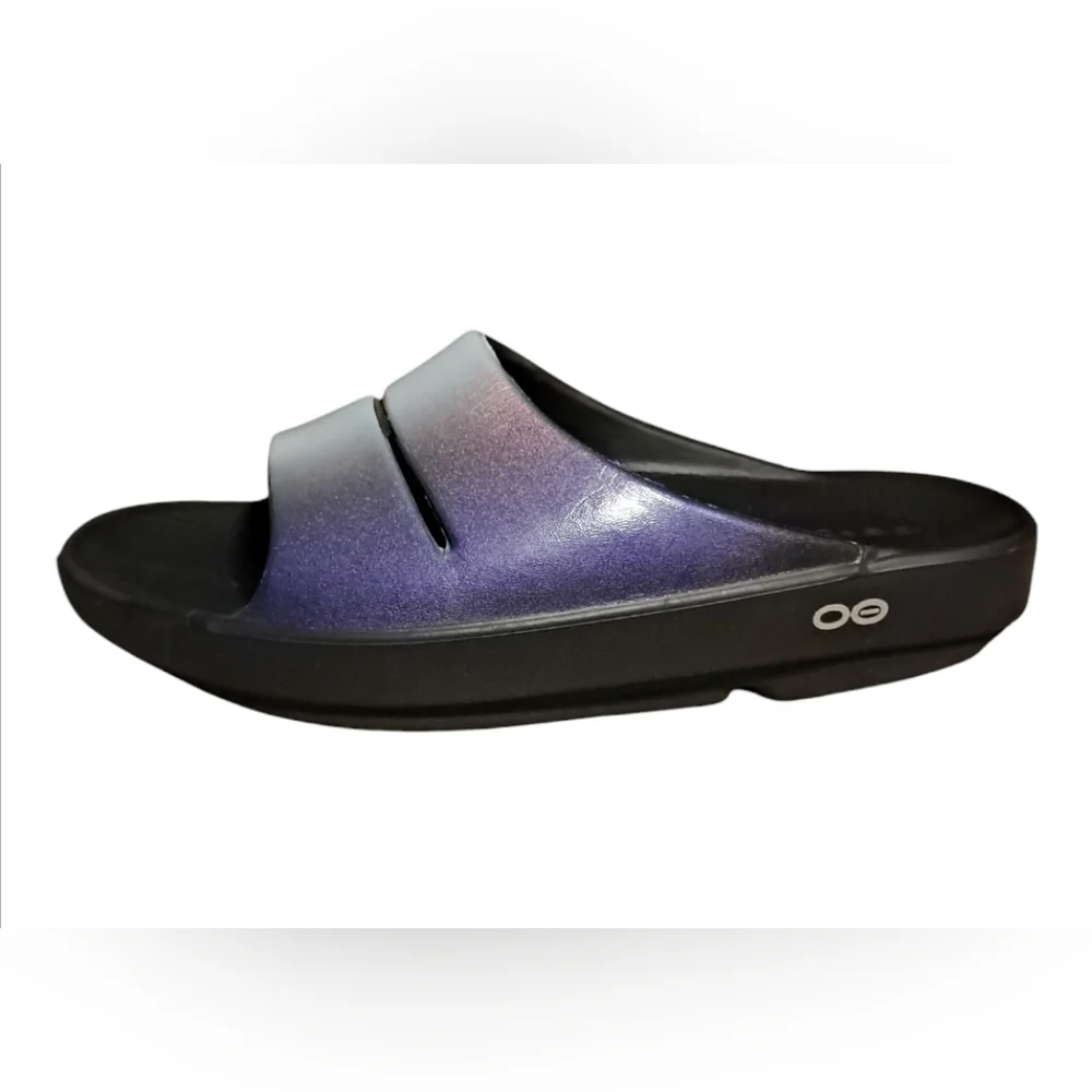 OOFOS Women's Slide Sandals - Black and Purple - Picture 5 of 14